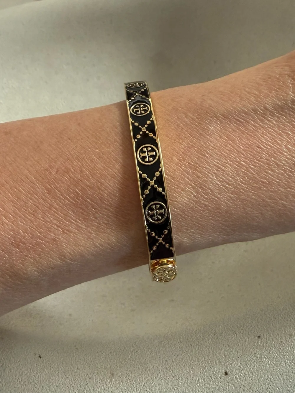 Tory Burch Gold and Black Enamel Bangle Bracelet